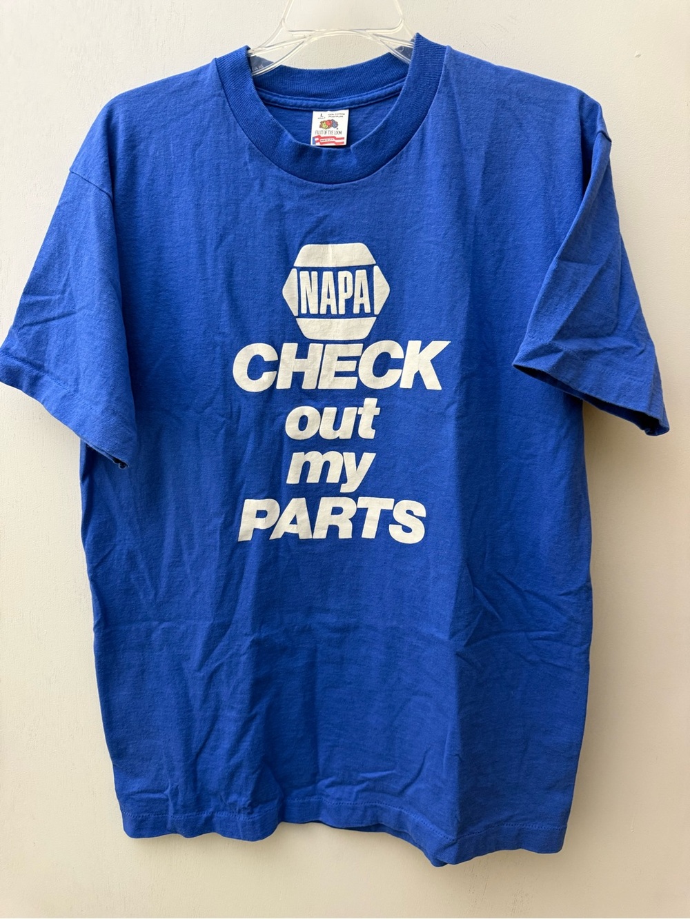 Vintage 90s NAPA Check Out My Parts T-Shirt Blue Size L Made In USA B-02 #29